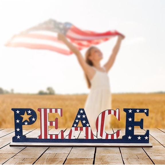 Patriotic Wood Peace Sign Tabletop Decor, Red White Blue Stars and Stripes Design for 4th of July Independence Day Home Party Ornament 2026