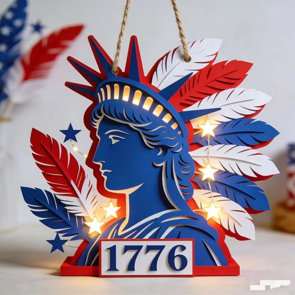 Patriotic Wood Sign, 7.87x7.87in 1776 Flag Plaque, 4th Of July Rustic Hanger, Wall Door Decor for Home Farmhouse Porch Outdoor