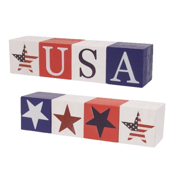 Patriotic Wooden Block Set USA Red White And Blue Decorative Blocks For Home And Office Decor 4-Piece Set