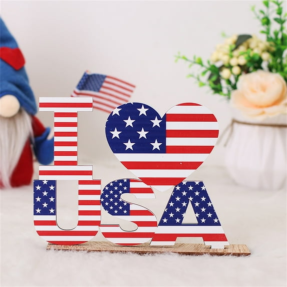 Patriotic Wooden USA Welcome Sign - 4th of July Memorial Home & Yard Decor, American Flag Theme Party Table Desk Decoration C