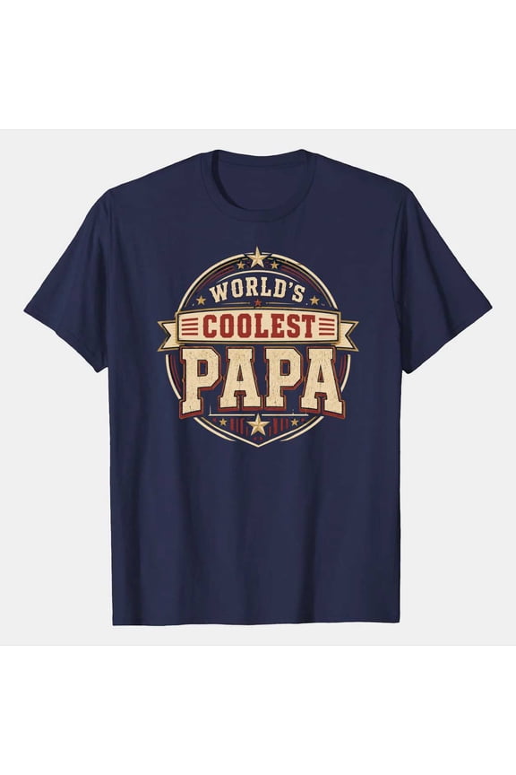 Patriotic World's Coolest Papa T-Shirt American Flag Style Graphic Tee Father's Day Gift for Dad Grandpa