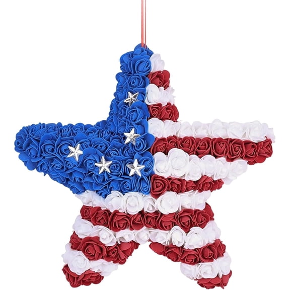 Patriotic Wreath 4th of July Independence Day, 15 Inch Red White Blue Decorations, 250th Anniversary Wreath for Home Indoor Outdoor Hanging, Memorial Day July 4th Decor(RL 1 PC)
