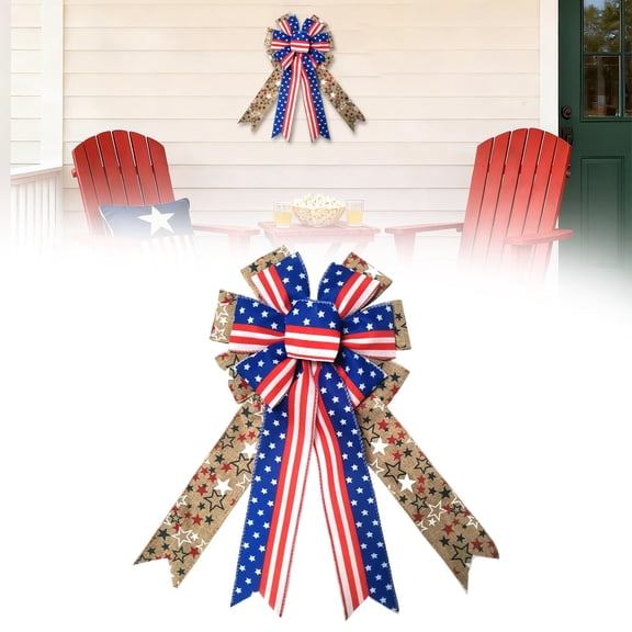 Patriotic Wreath Bow for 4th of July Decor Patriotic Ribbon Bow Porch Patriotic Decoration Bow Front Door Patriotic Bow 4th of July Tree Topper Bow Memorial Day Decorative Bow