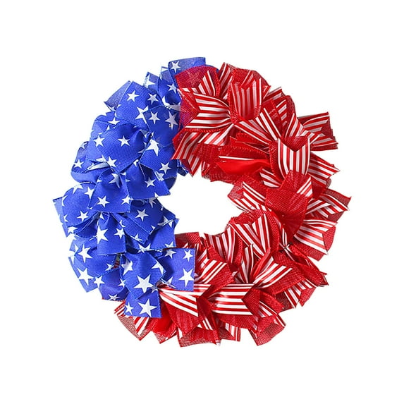 Patriotic Wreath for Front Door, 4th of July Garland with Red Blue and White Flowers Leaves, Independence Day Wreath Memorial Day Door Decor for Home Wall Porch Summer Holiday Decor