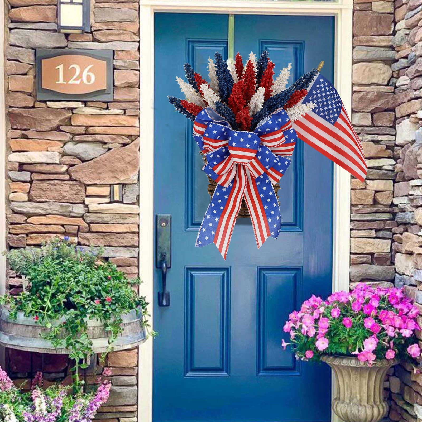 Patriotic Wreath for Front Door, 4th of July Wreath with USA Flags for ...