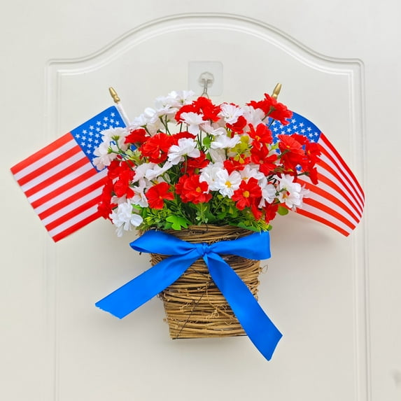 Patriotic Wreath for Front Door, 4th of July Wreath with USA Flags for Memorial Day Independence Day Veterans Day Upstairs Wreath Front Door Decoration Hanging Ornaments