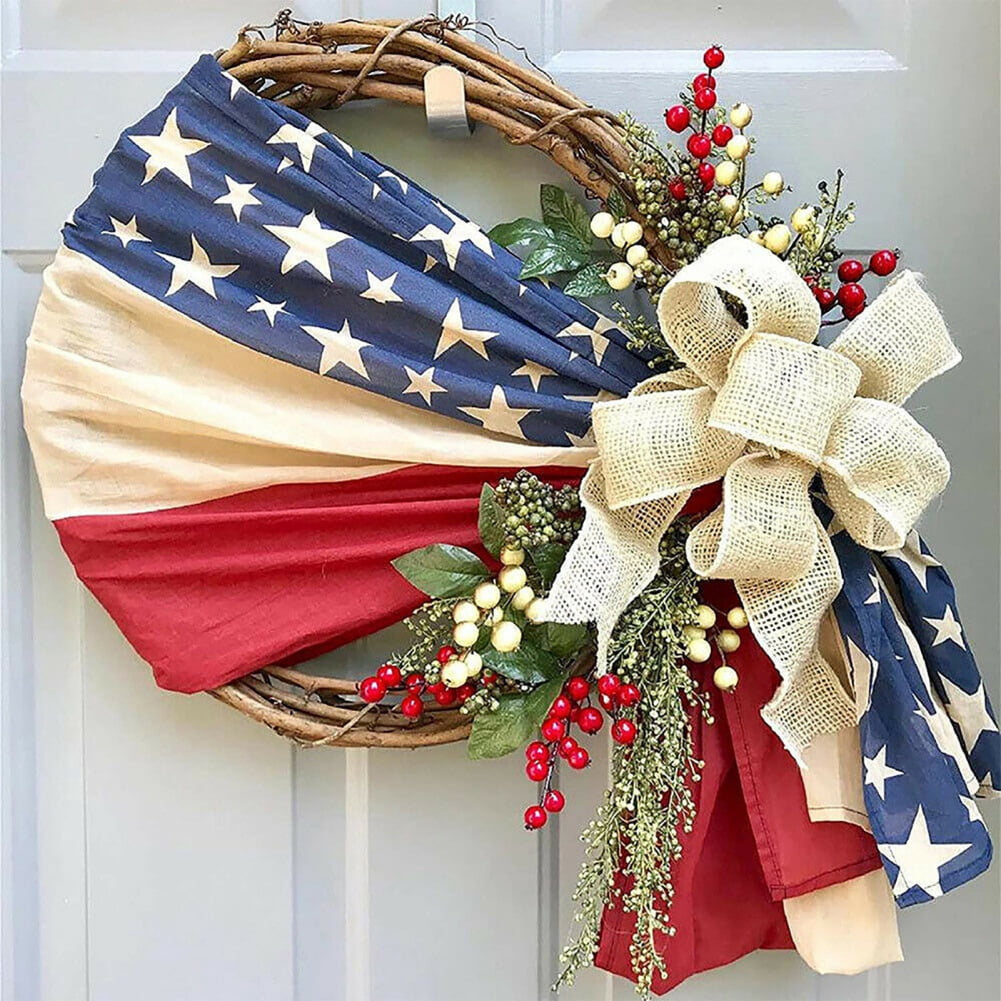 Patriotic Wreath for Front Door Artificial 4th of July Wreath Patriotic ...