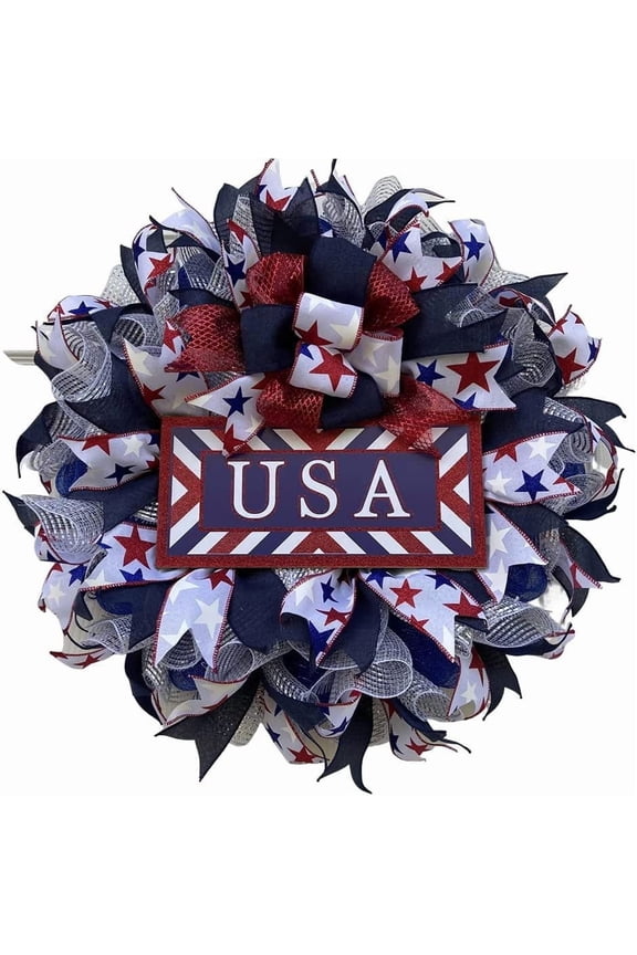 Patriotic Wreath For Front Door Red White Blue Wreath 250Th Anniversary 4Th Of July Decor American Flag Door Decor For Independence Memorial Day Multicolor