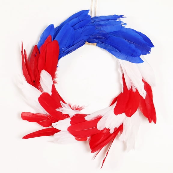 Patriotic Wreath Independence Day Wreath Red White Blue Feather Wreath for Memorial Day July 4th Indoor Outdoor Home Decor Holiday Celebration Party Decoration