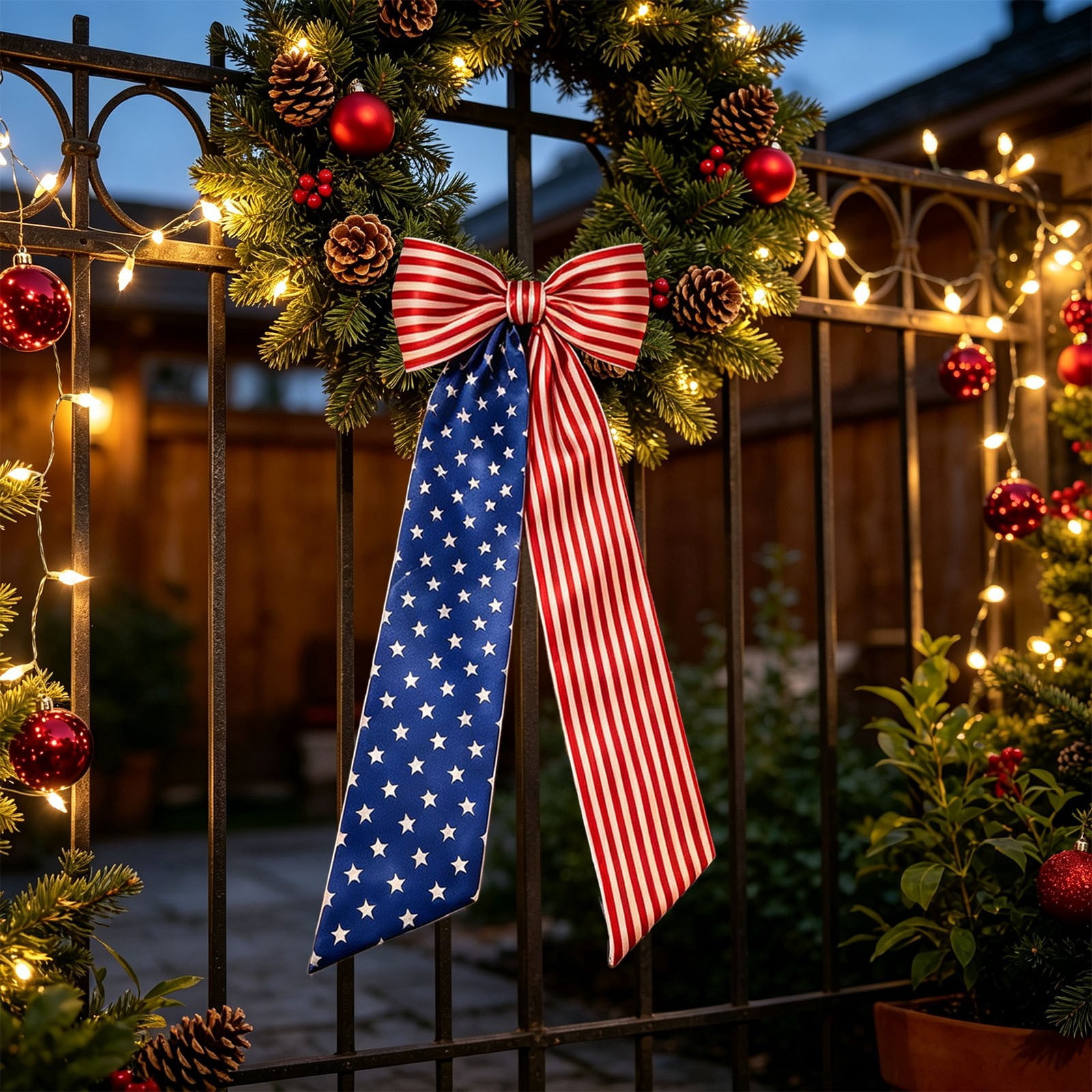 Patriotic Wreath Sash, American Flag Star Stripe Bow Streamer for Front ...