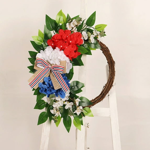 Patriotic Wreath - Summer Wreath for Front Door Outside, Artificial Flowers Wreaths July 4th Independence Day Wreath, for Home Wall Decor Outside