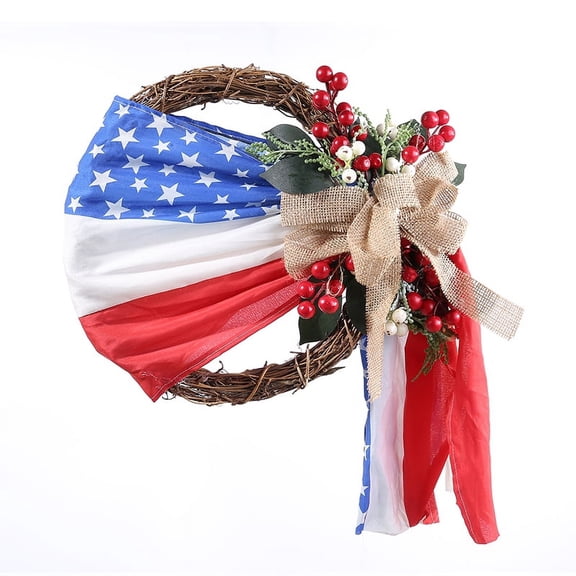 Patriotic Wreath for Front Door - 4th of July Independence Day Wreaths Bows Flag Decor for Memorial Day Decorations