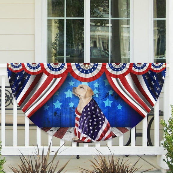 Patriotic Yellow Labrador Retriever Wrapped In Glory Fan Flag 18x36in