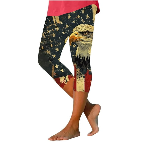 Patriotic Yoga Leggings - Stars Print High Rise Workout Capris
