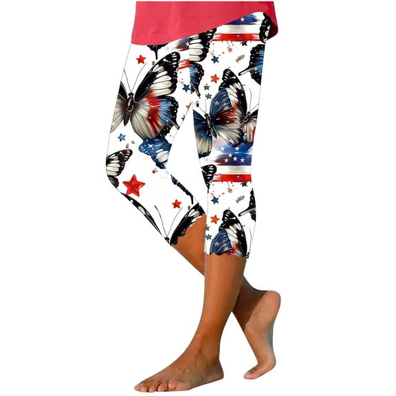 Patriotic Yoga Leggings - Stars Print High Rise Workout Capris