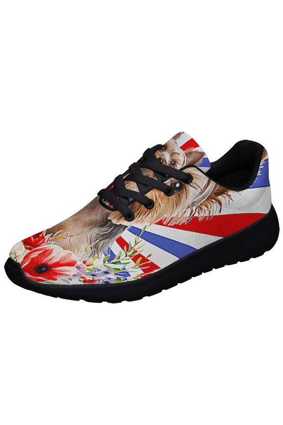 Patriotic Yorkshire Terrier Flowers 4th Of July Shoes Sneakers Black Size 4