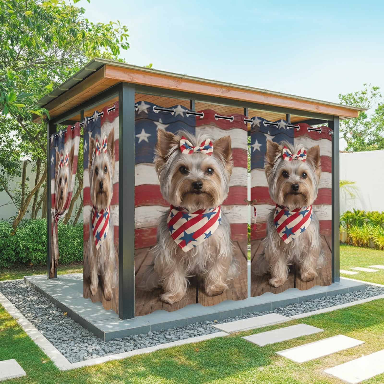 Patriotic Yorkshire Terrier Outdoor Curtains for Patio, Independence Day American Flag Sunshade Privacy Drapes Grommet Waterproof Outside Curtains for Porch/Cabana/Balcony 54"x 108", 1 Panel
