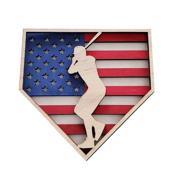 Patriotic decor, 4Th of July decor, Figurines Home decor, 13X8 in Wooden Batter Silhouette, Baseball Home Plate, Baseball Display, Summer decorations for Home, Americana tones, 1