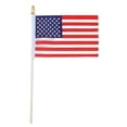 thumbnail image 1 of American Flag and Pole, 8X11 in, Solid Natural Wood, Mini American Flags, Party decoration, Patriotic decorations, indoor Displays, Gold topper, 12 Pc, 1 of 8