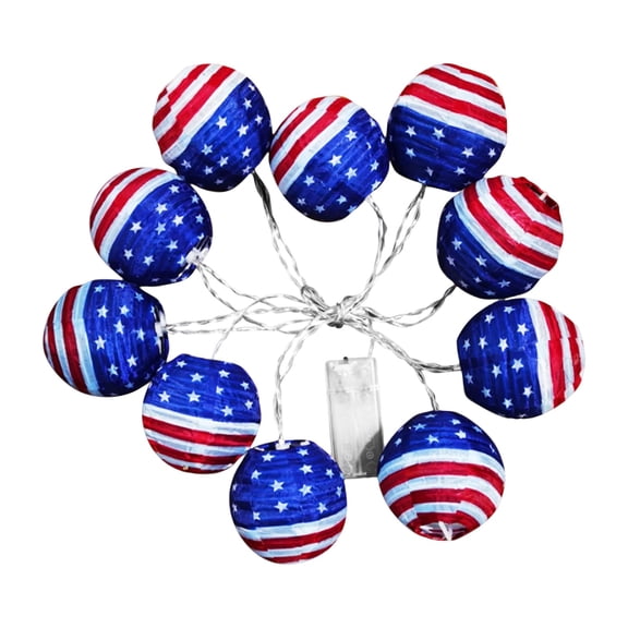 Patriotic decorations, Paper Lanterns with Lights, Outdoor Patio Lights String, Round Paper Construction, Lights for decoration, Outdoor Holiday Gatherings, Blue Red White, 1 Str