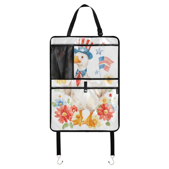 Patriotic goose floral Fourth July(6) Kick Mats with Organizer - 263 Pack Backseat Protector Seat Covers - Universal Fit Automotive Interior Protectors