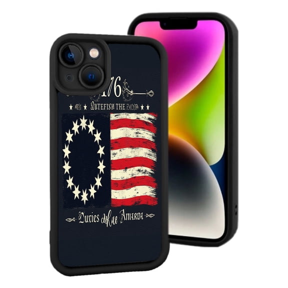 Patriotic iPhone 15 Case - Lightweight Yellowing Resistant Featuring Betsy Ross & American Flag Design with ' 1776 ' Text