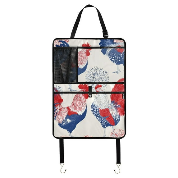 Patriotic roosters fireworks galore Kick Mats (29 Pack) - Car Seat Back Protectors, Premium Waterproof Fabric, Reinforced Corners to Prevent Sag, and Mesh Pockets for Large Storage