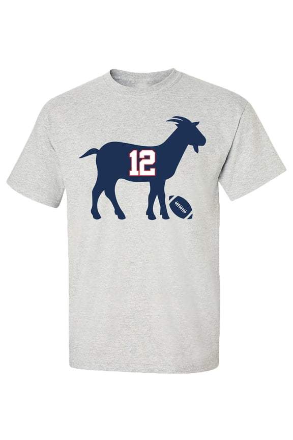 Patriots #12 G.O.A.T. Adult Unisex Short Sleeve T-Shirt-Sports Gray-6XL