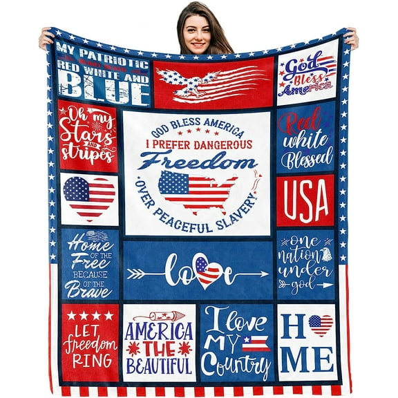 Patriots Gifts for Men, 4th of July Throw Blanket, American Flag Blanket 50x60 Inches, Veteran Gifts, Gifts for Veterans Day, Military Gifts for Friend Brother