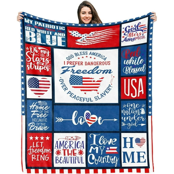 Patriots Gifts for Men, 4th of July Throw Blanket, American Flag Blanket 50x60 Inches, Veteran Gifts, Gifts for Veterans Day, Military Gifts for friend Brother