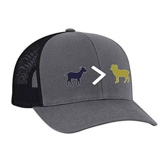 Patriots Goat is Greater Than Ram Trucker Mesh Snapback Hat-Graphite-Black Mesh