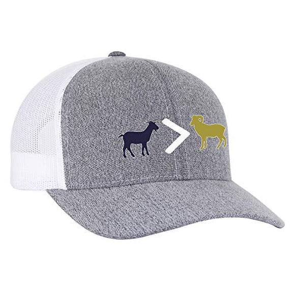 Patriots Goat is Greater Than Ram Trucker Mesh Snapback Hat-Gray Heather-White Mesh