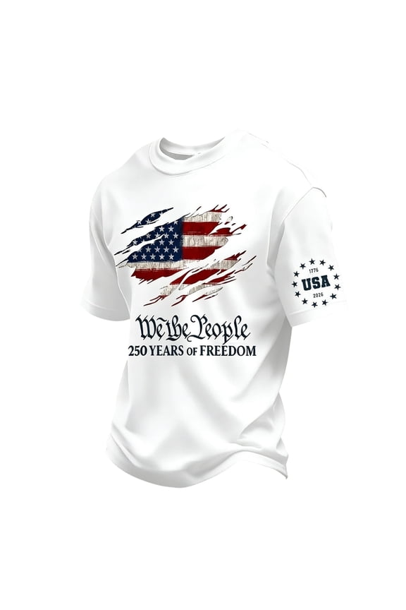 Patriots Shirts Mens We the People 1776-2026 T Shirts Short Sleeve Crew Neck Independence Day Shirt National Flag Print Graphic Button Down Tees White XL