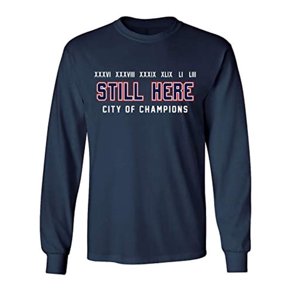 Patriots Still Here City of Champions Adult Long Sleeve Shirt-Navy-4XL