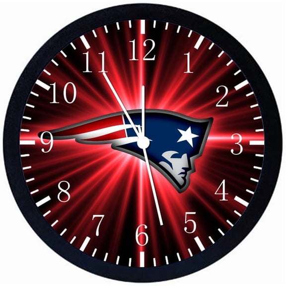 Patriots Wall Clock Large 12" Black Frame Glass Face Non-Ticking E98