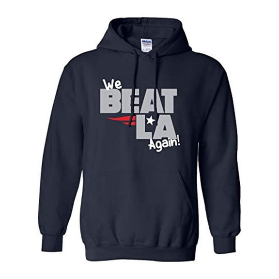 Patriots We Beat LA Again Adult Hooded Pullover-Navy-XXL