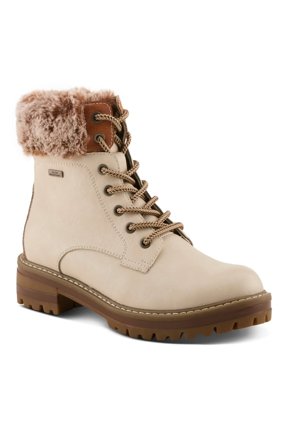 Canario Women’s Water-Resistant Faux Leather Lace-Up Winter Booties with Faux Fur Lining