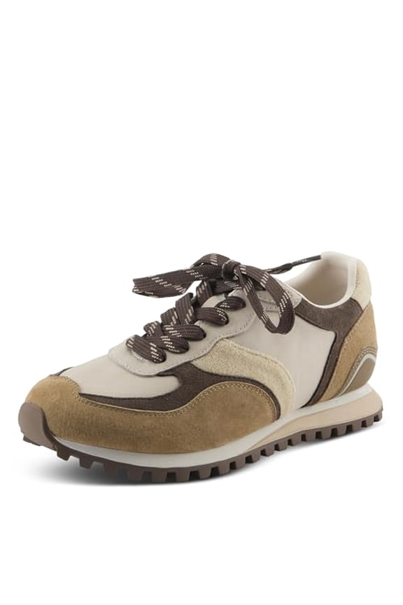 FIODH Women’s Retro Fashion Sneaker – Mixed Material Lace-Up with Cushioned Insole