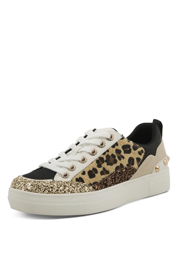 GASCAR Women’s Fashion Sneaker – Animal Print Glitter Platform Lace-Up with Stud Accents