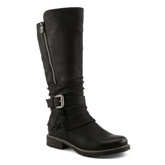 PATRIZIA KABUTA-BOOTA Women’s Extended Calf Tall Boot – Faux Fur Lined Slouch Boot with Buckle Strap