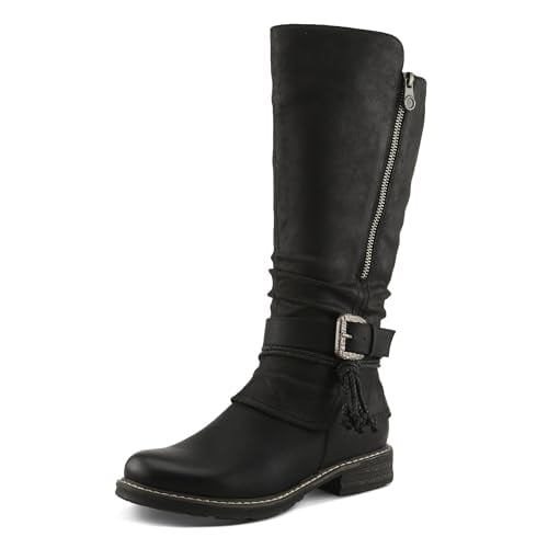 PATRIZIA KABUTA-BOOTA Women’s Extended Calf Tall Boot – Faux Fur Lined Slouch Boot with Buckle Strap