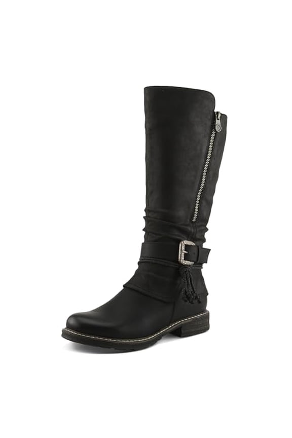 KABUTA-BOOTA Women’s Extended Calf Tall Boot – Faux Fur Lined Slouch Boot with Buckle Strap
