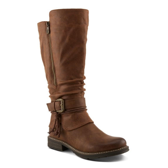 PATRIZIA KABUTA-BOOTA Women’s Extended Calf Tall Boot – Faux Fur Lined Slouch Boot with Buckle Strap