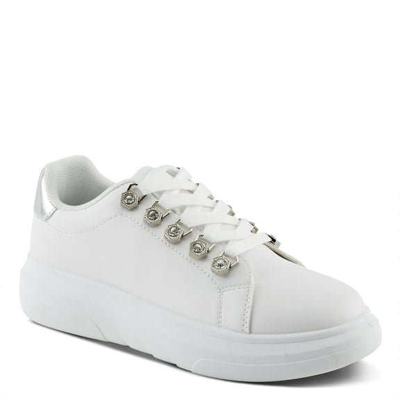Patrizia Leontine Women’s Faux Leather Jeweled Fashion Sneakers with Crystal Eyelets