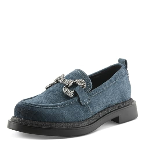 PATRIZIA Women's Marlen Velvet Loafers with Metal Ornamentation, Crystal Details, and Comfortable Fit