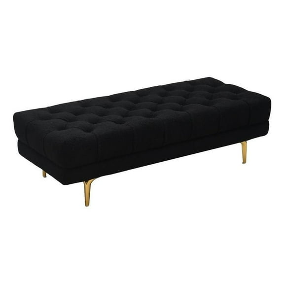 Patrizia Modern Boucle Fabric Tufted Dining Bench In Black