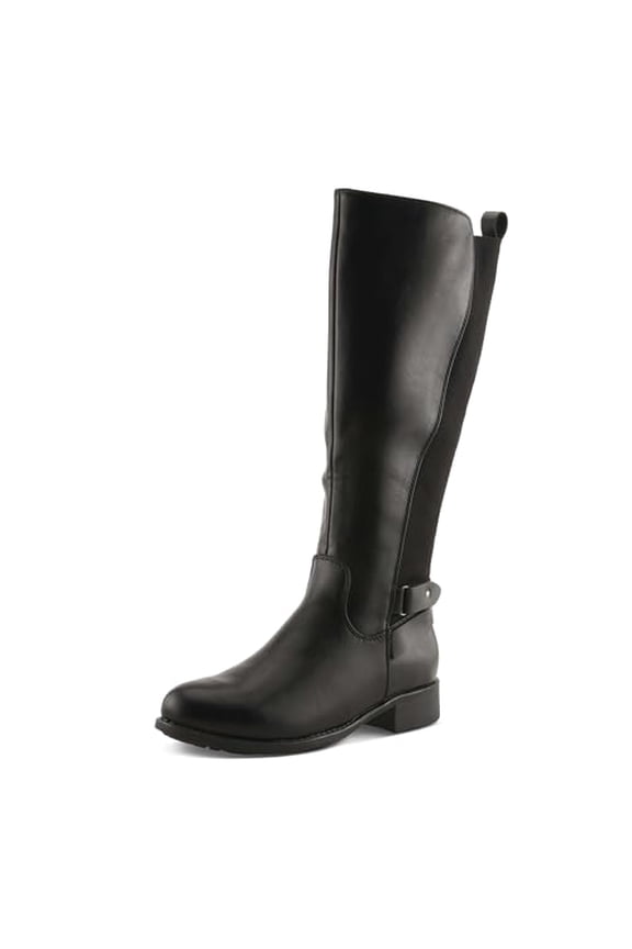 PAPINA Women’s Tall Riding Boot – Faux Leather Knee-High with Buckle & Stretch Back Panel