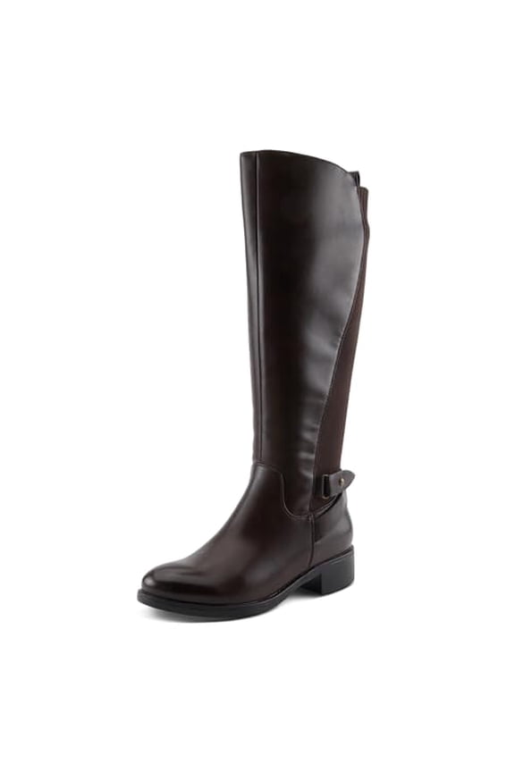 PAPINA Women’s Tall Riding Boot – Faux Leather Knee-High with Buckle & Stretch Back Panel