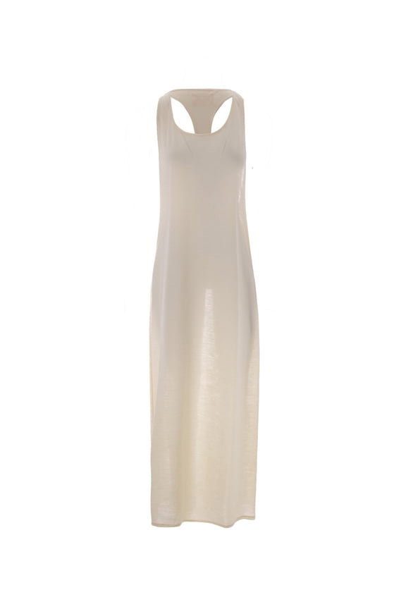 Long Ivory Tulle Overlay Dress With Racerback Design (Women's)