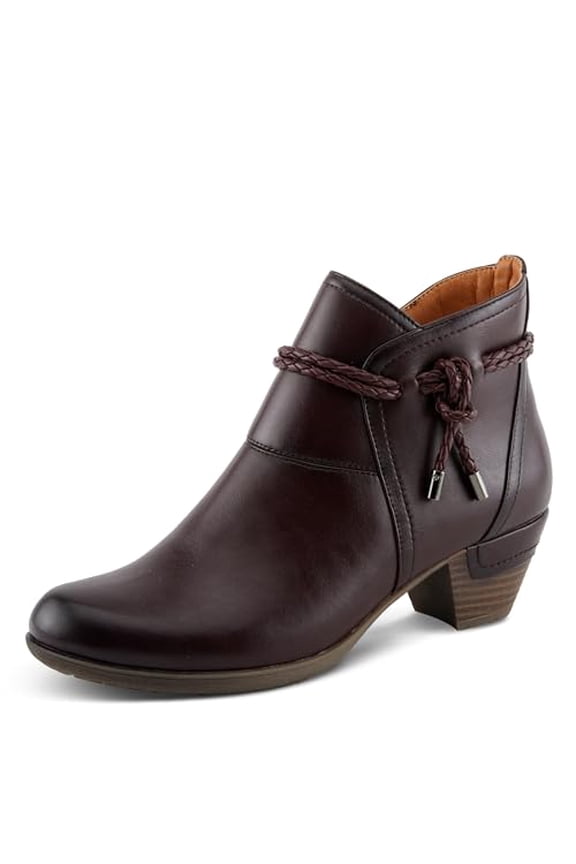 Women's DANDRE Heeled Booties with Interwoven Laces, Knot Detail, and Zipper Closure